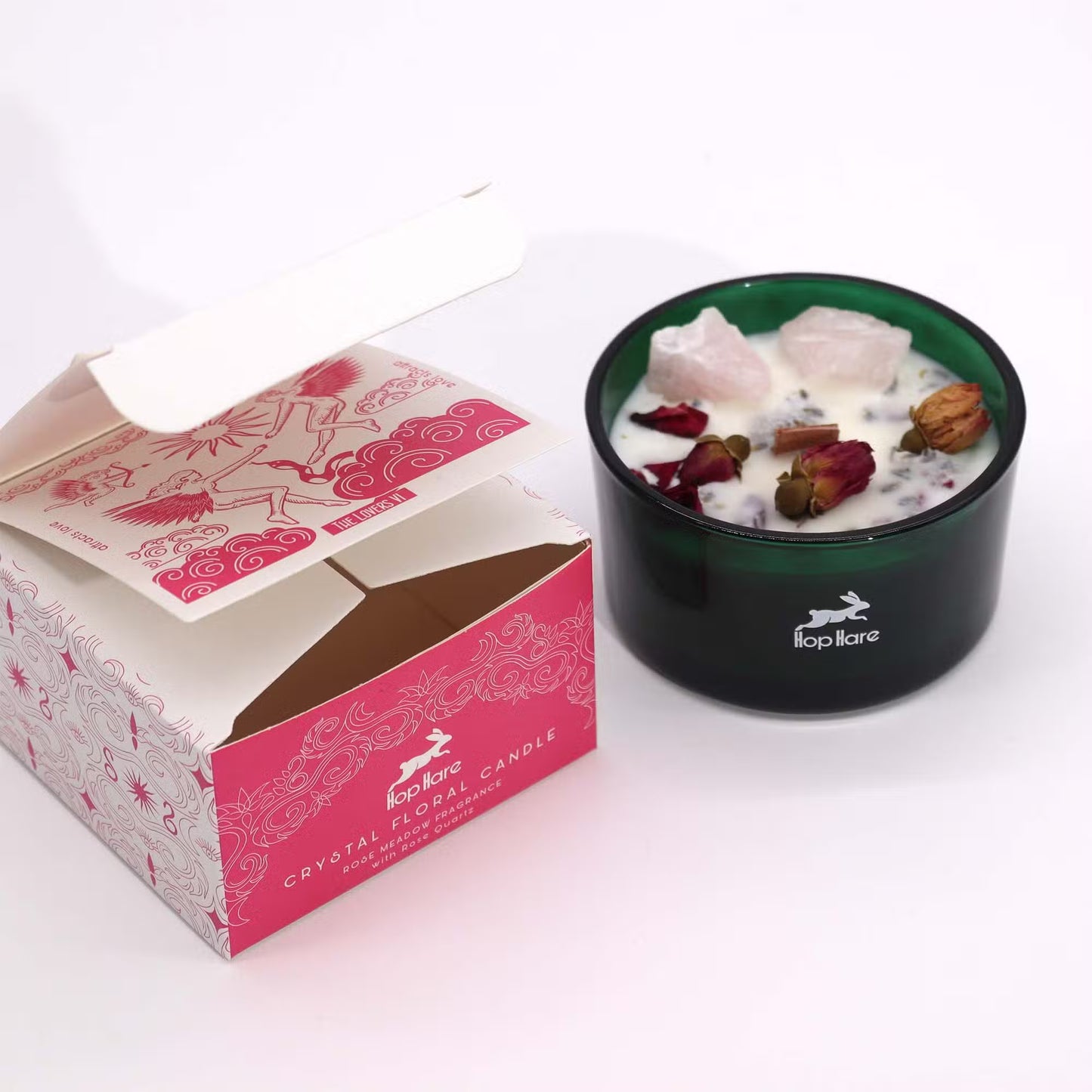 The Lovers Crystal Candle - Rose Quartz & Rose