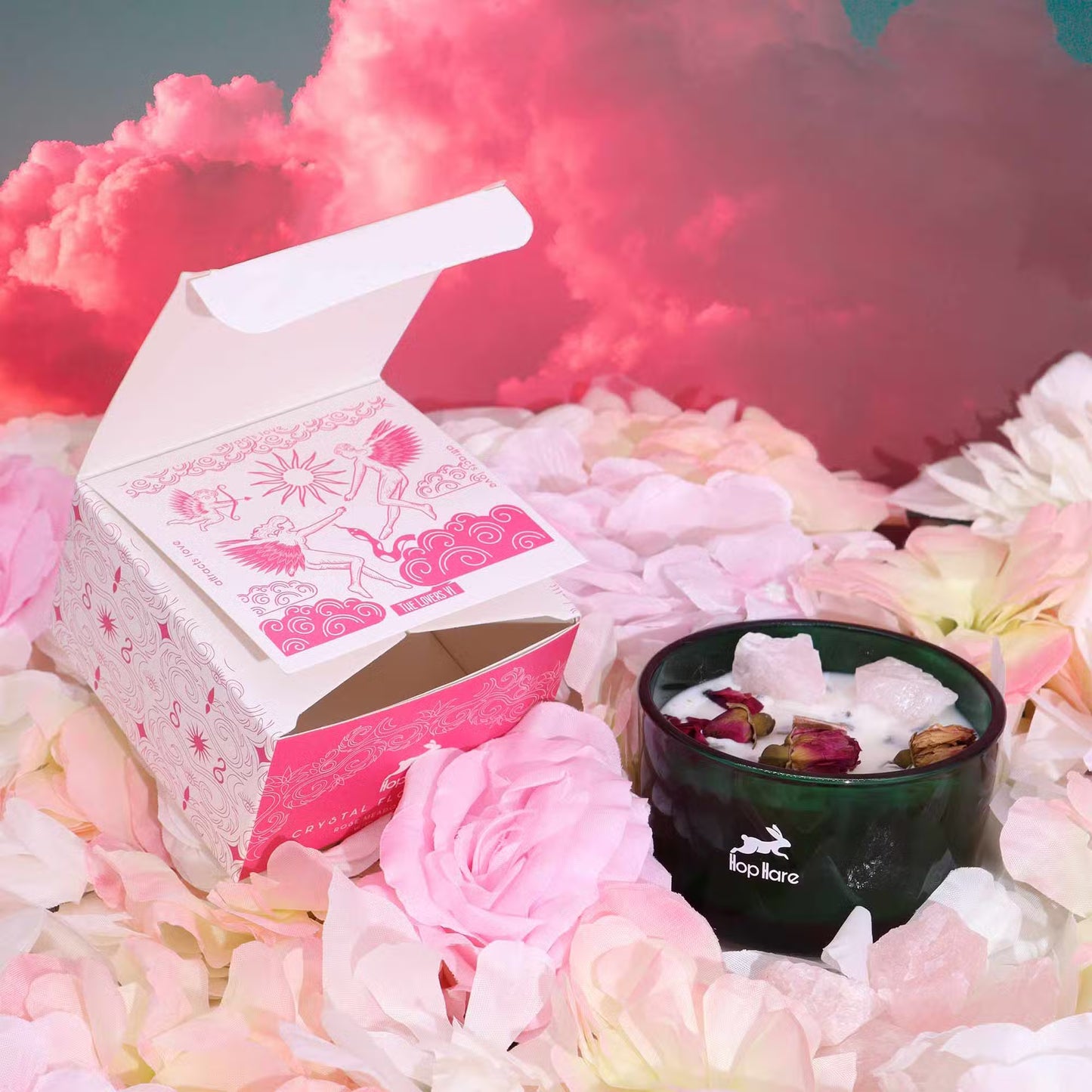 The Lovers Crystal Candle - Rose Quartz & Rose