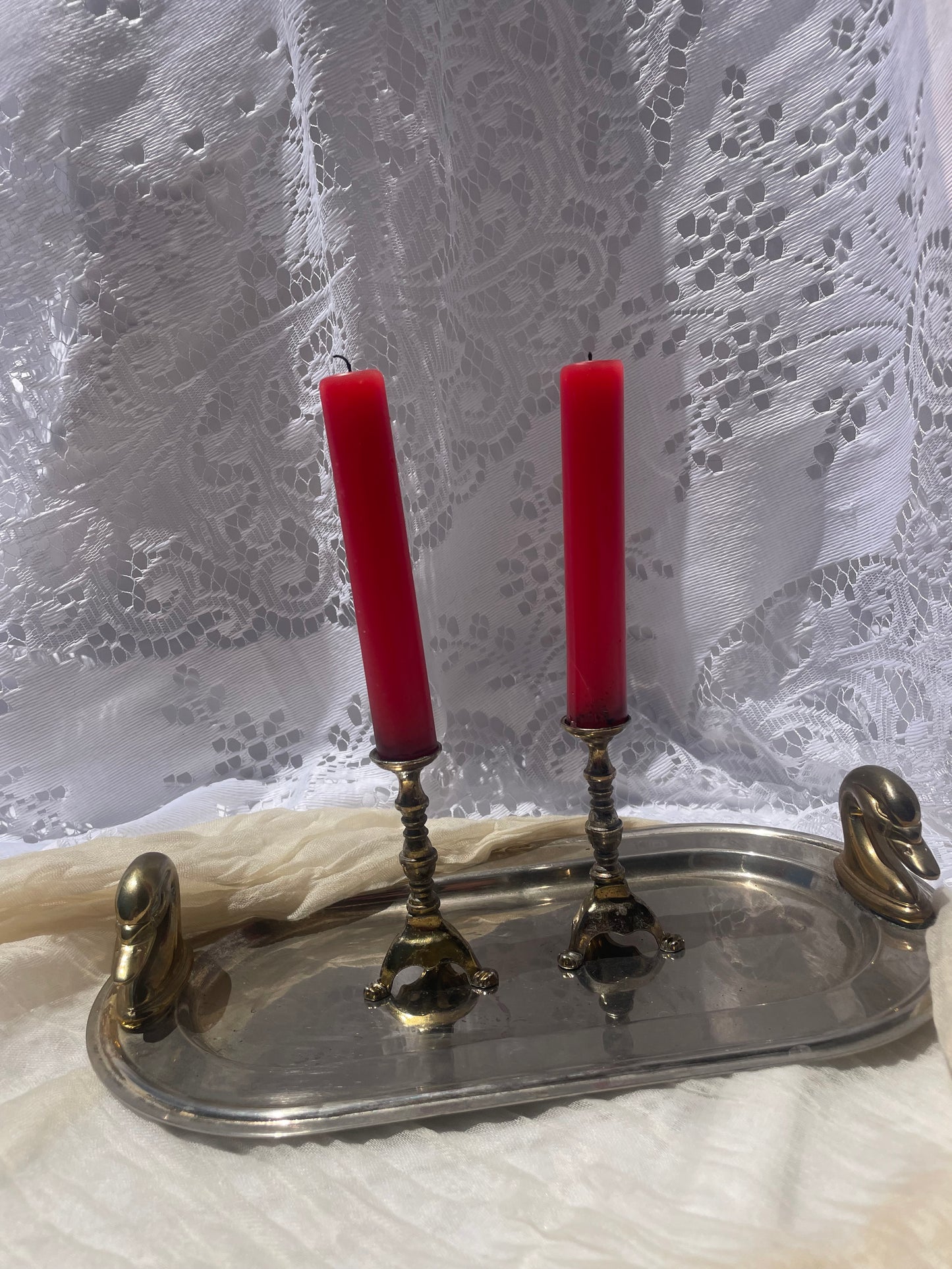 Pair of Late Victorian Antique Pricket Candlesticks - Gothic Revival Gilt Metal Altar Candle Holders