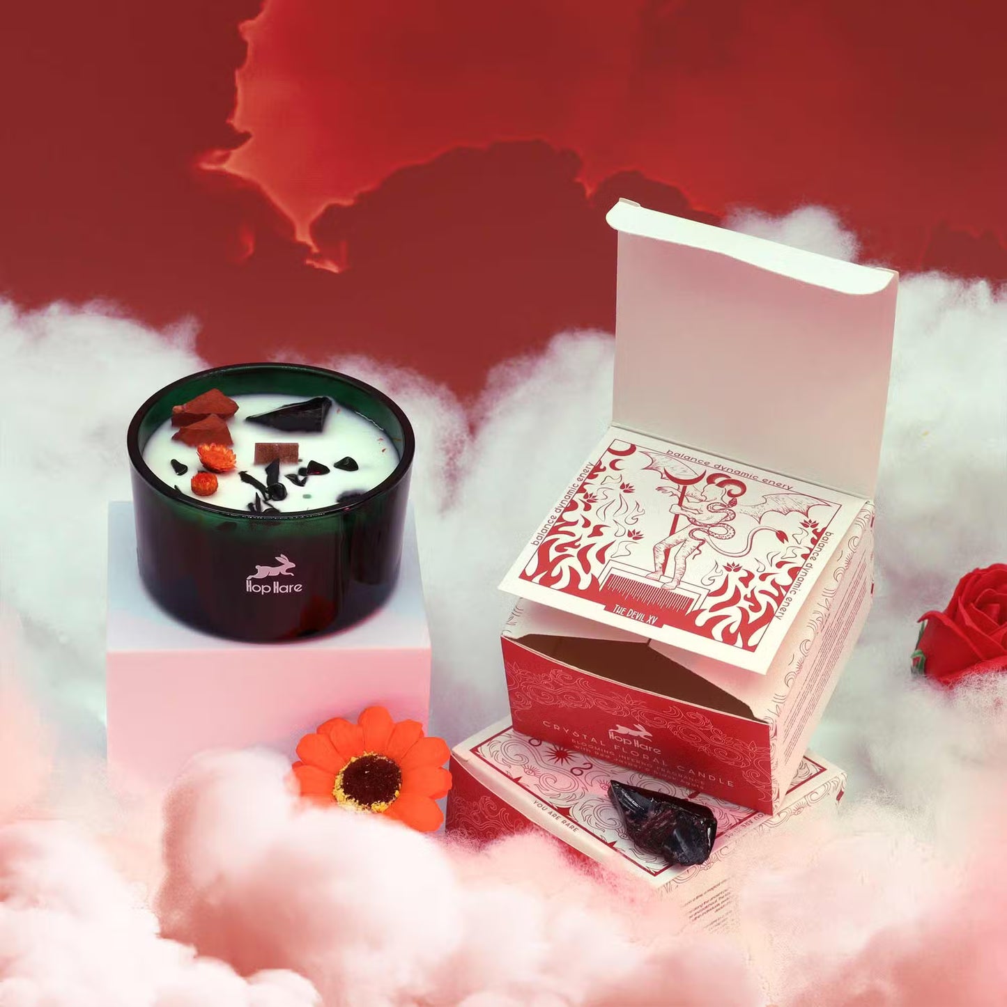 The Devil Crystal Candle - Red Jasper, Black Agate & Patchouli