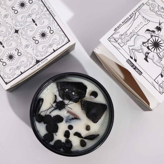 The Knight of Swords Crystal Candle - Black Obsidian & Cedar