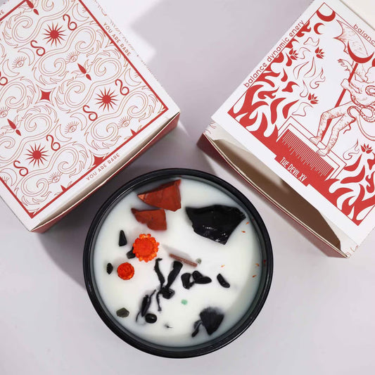 The Devil Crystal Candle - Red Jasper, Black Agate & Patchouli