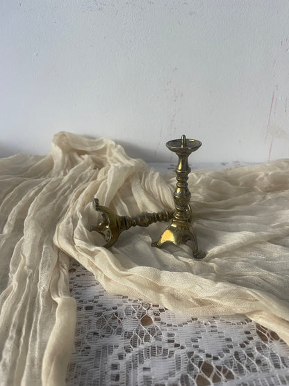 Pair of Late Victorian Antique Pricket Candlesticks - Gothic Revival Gilt Metal Altar Candle Holders