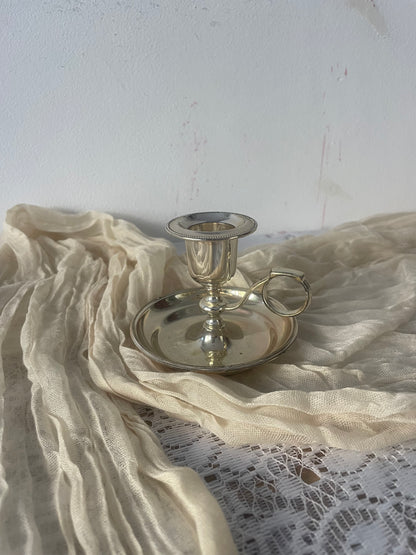 Vintage English Silver Plate Chamberstick - EP Chamber Candlestick with Finger Ring Handle