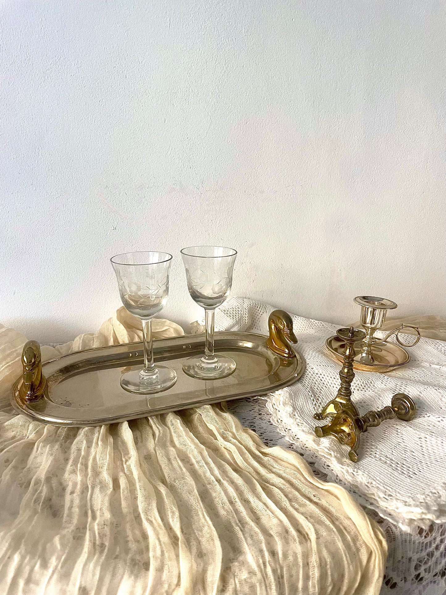 Pair of Vintage Hand-Etched Sherry Glasses - Mid-Century Floral Etched Stemware 1940s–60s