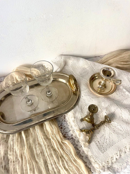Vintage Hollywood Regency Style Silver Plate Swan Handle Tray