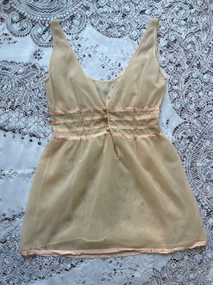 Vintage 1970s Blush Pink Babydoll & Peignoir Set - Sheer Chiffon Lingerie with Lace Inserts