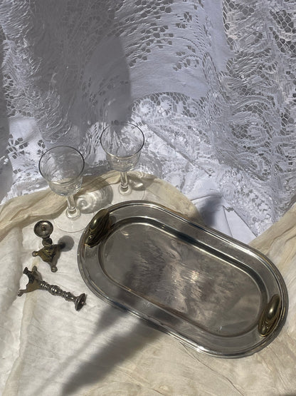 Vintage Hollywood Regency Style Silver Plate Swan Handle Tray