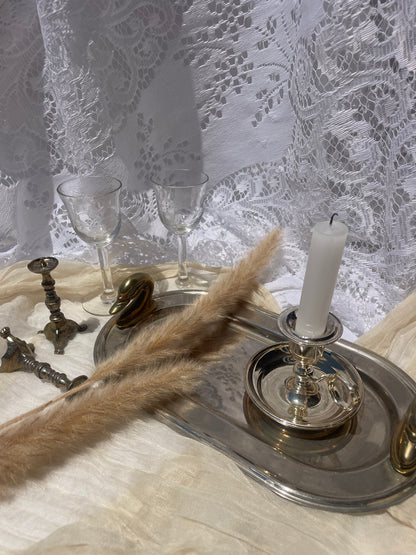 Vintage English Silver Plate Chamberstick - EP Chamber Candlestick with Finger Ring Handle