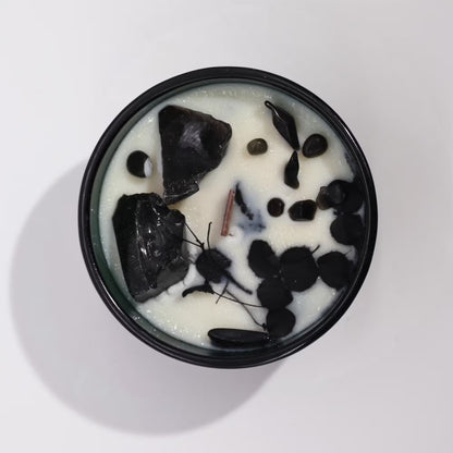 The Knight of Swords Crystal Candle - Black Obsidian & Cedar