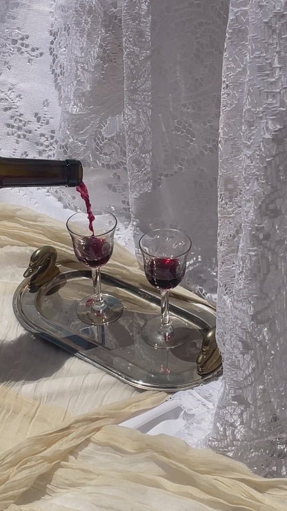 Pair of Vintage Hand-Etched Sherry Glasses - Mid-Century Floral Etched Stemware 1940s–60s